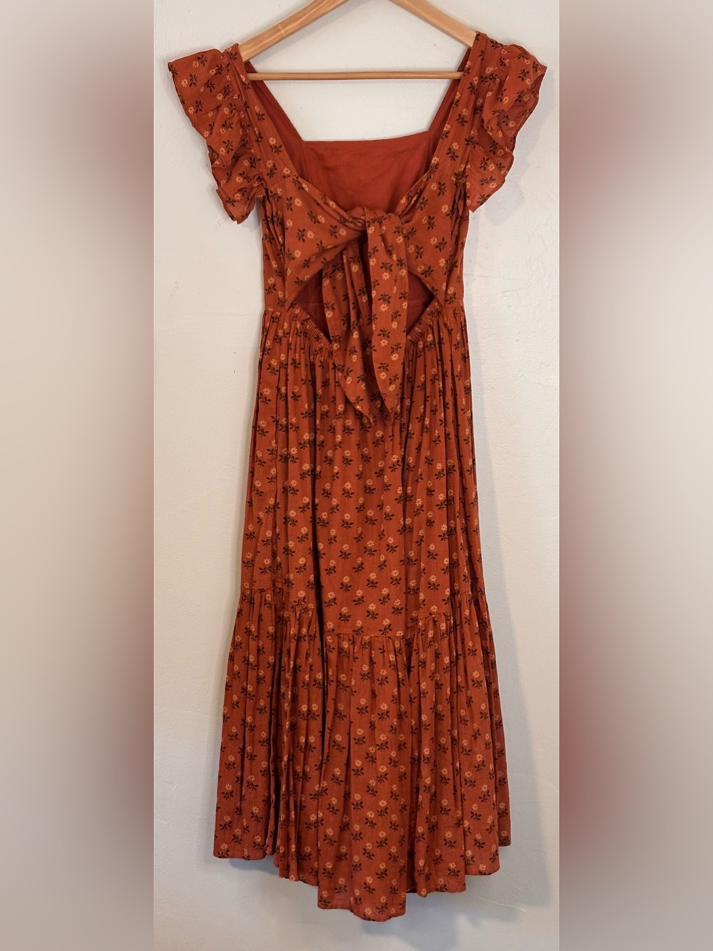 NWT Madewell Ruffle-Strap Tiered Midi Dress in Wild Calendula Block-Print Sz. XS - Picture 8 of 16